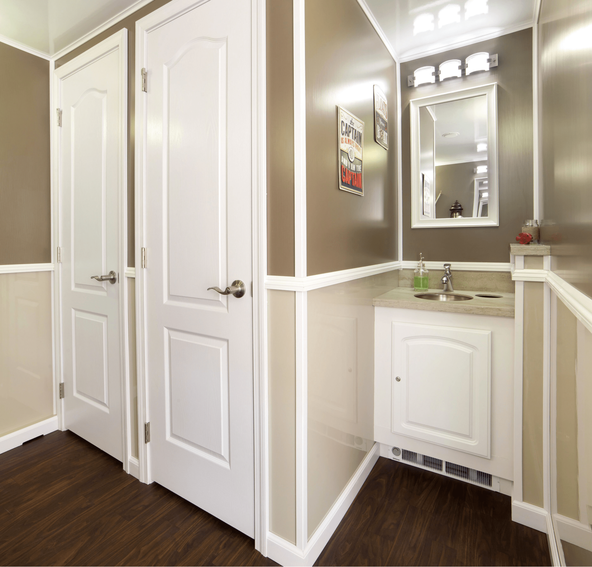 Inside a luxury portable restroom trailer for Jersey City events Inside a luxury portable restroom trailer for Jersey City events