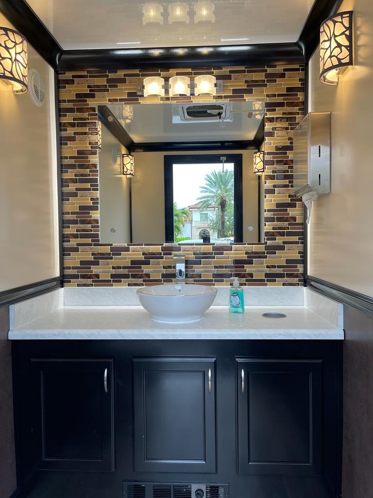 Inside a luxury restroom trailer, Sarasota, FL event