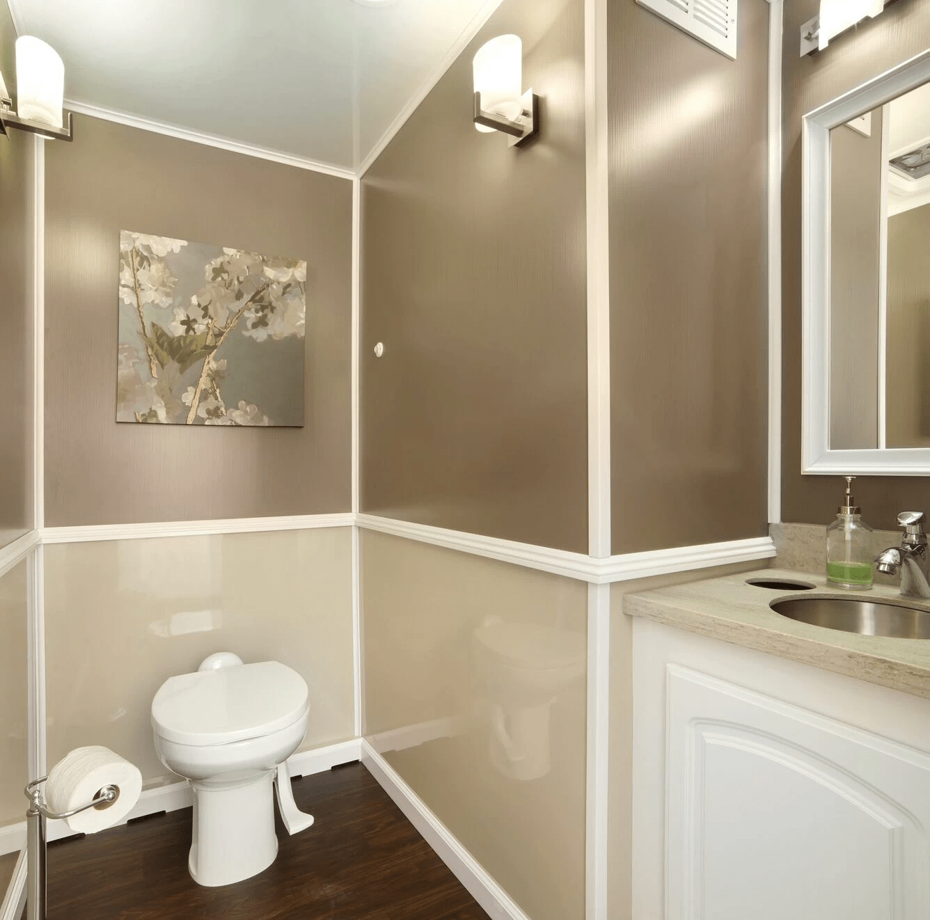 Inside a luxury restroom trailer, Venice, FL event