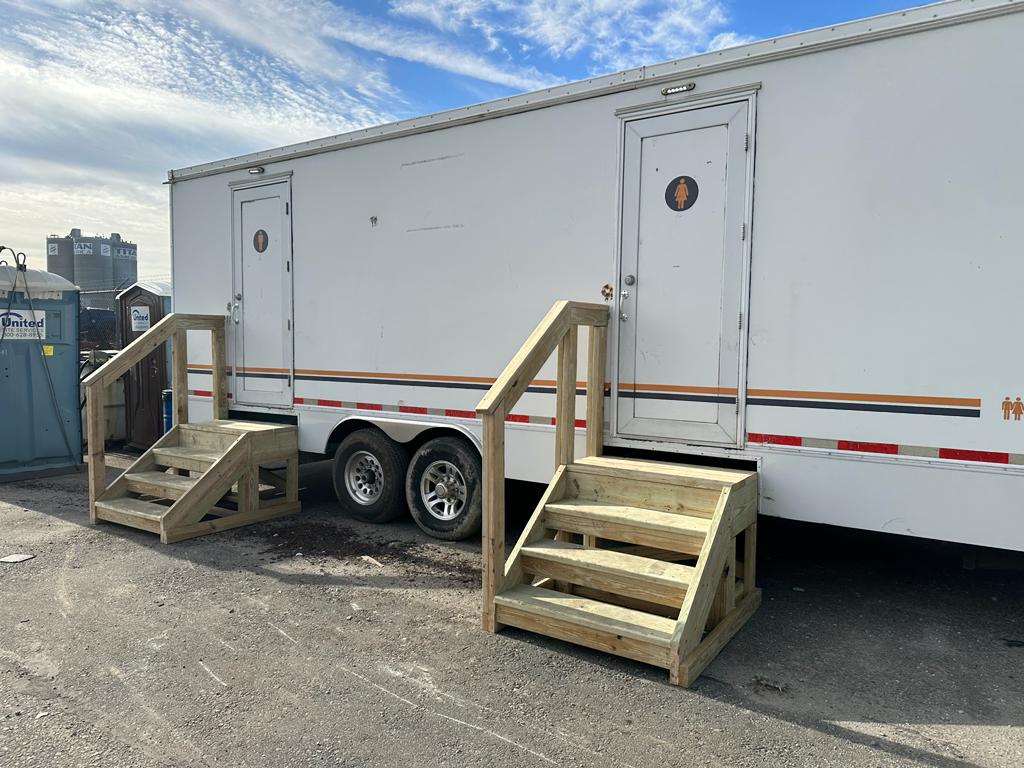 Luxury restroom trailer at Seattle, WA construction site