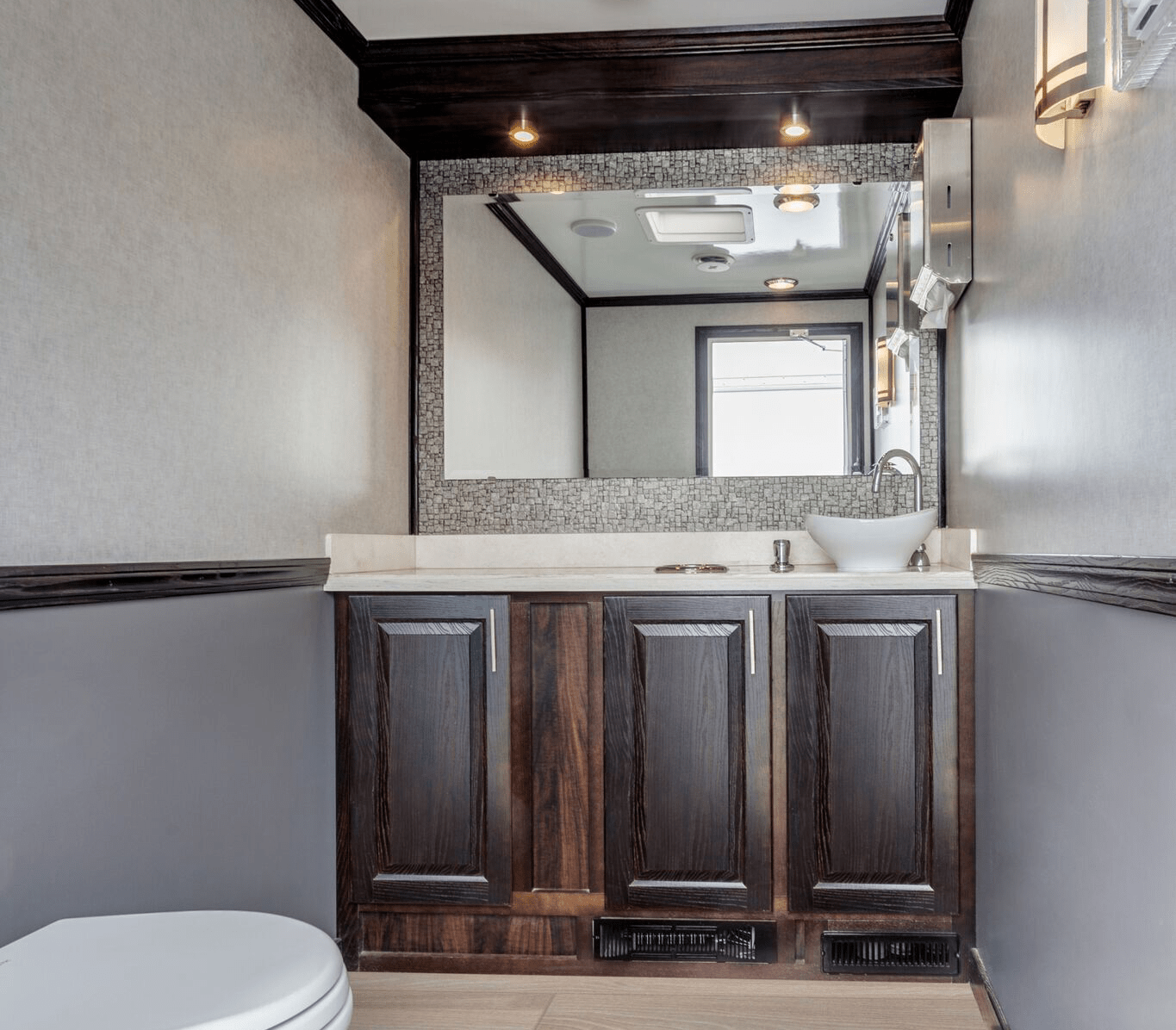 inside a luxury restroom trailer in East Brunswick, New Jersey