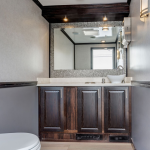 Inside of a stylish and comfortable restroom trailer at an Kentucky winery event