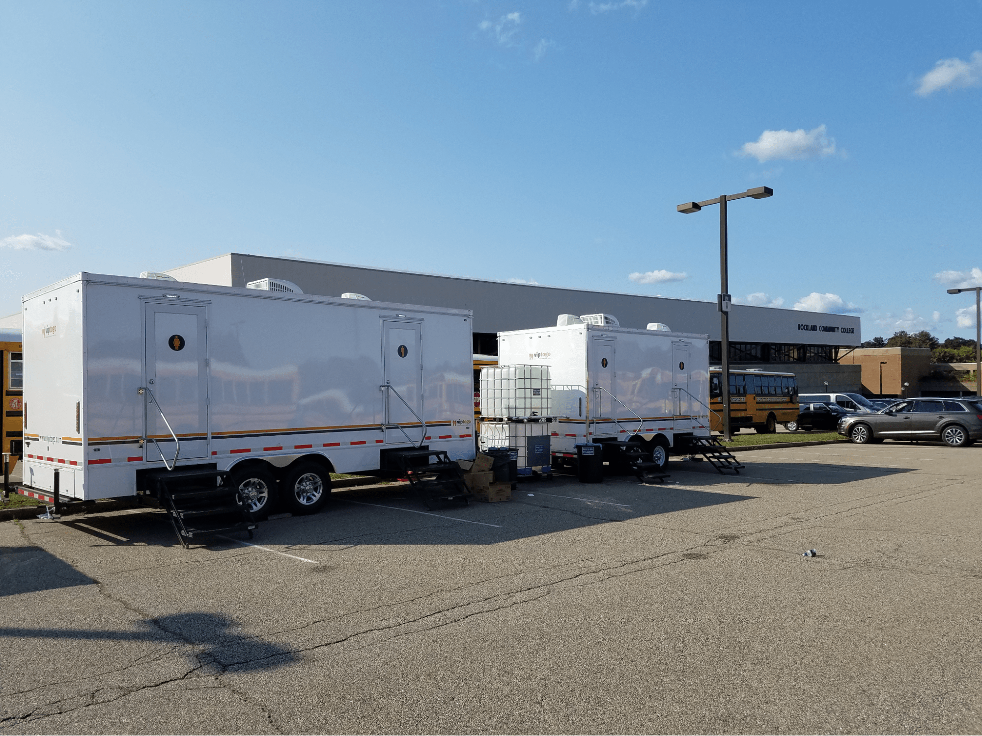 2 VIP To Go restroom trailers for road construction 2 VIP To Go restroom trailers for road construction